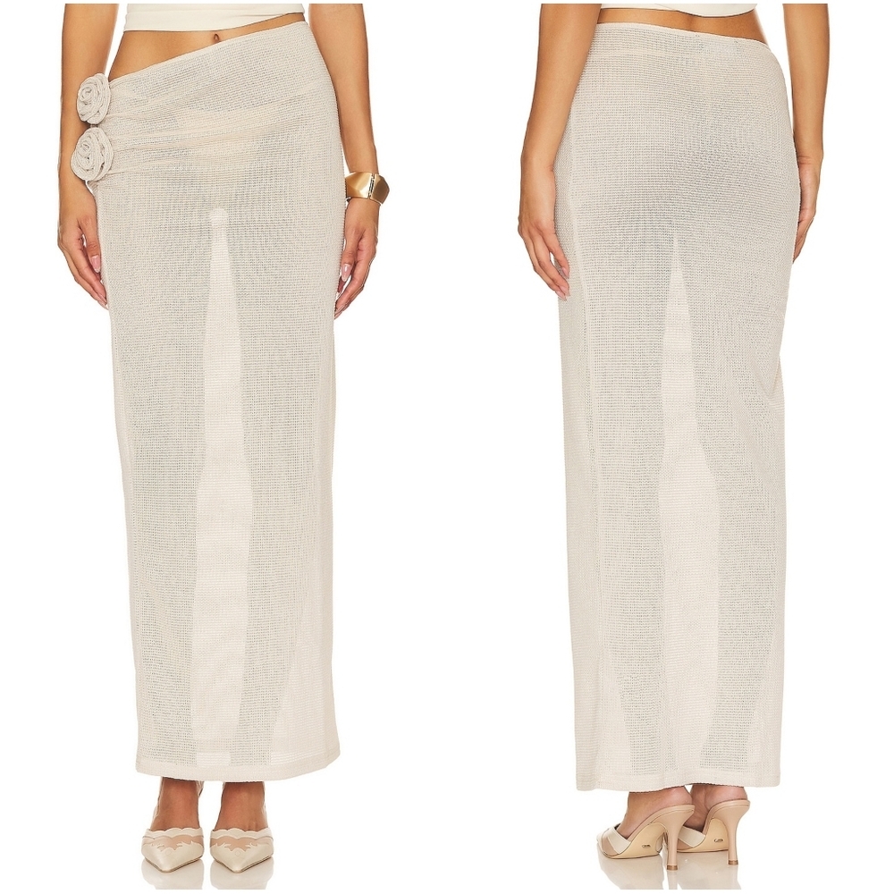 Lioness Soul Mate Mesh Netted Maxi Skirt in Cream XL NWT New